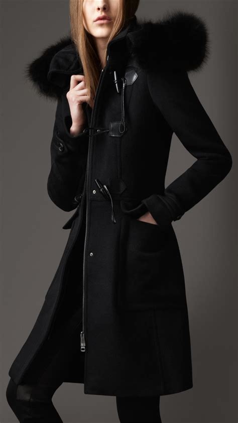 burberry duffle coat fur hood|duffle coat Burberry femme.